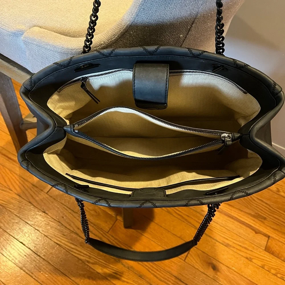 Tory Burch Black Quilted Tote with Chain Straps